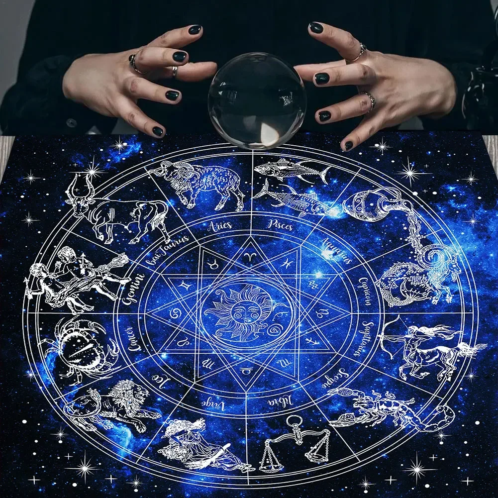 Home Textiles Today News - Psychedelische Sternenhimmel-Tarot-Tischdecke Dreifachmond Pentagramm Tierkreisrad Astrologie