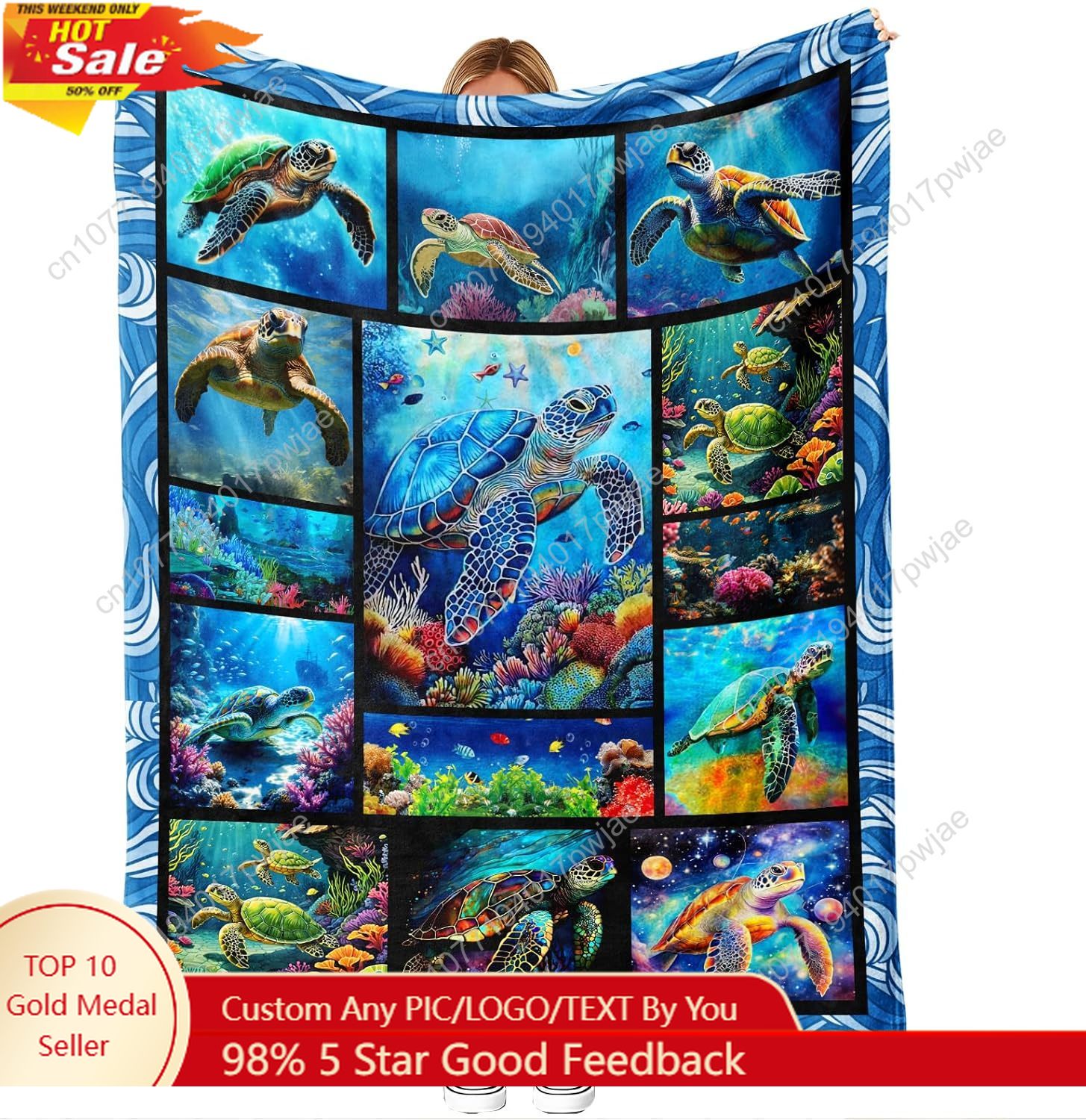 Quality Home Textiles - Flanell-Überwurfdecke mit Meeresschildkröte, weiche, gemütliche Reef-Kunst-Küstendekoration