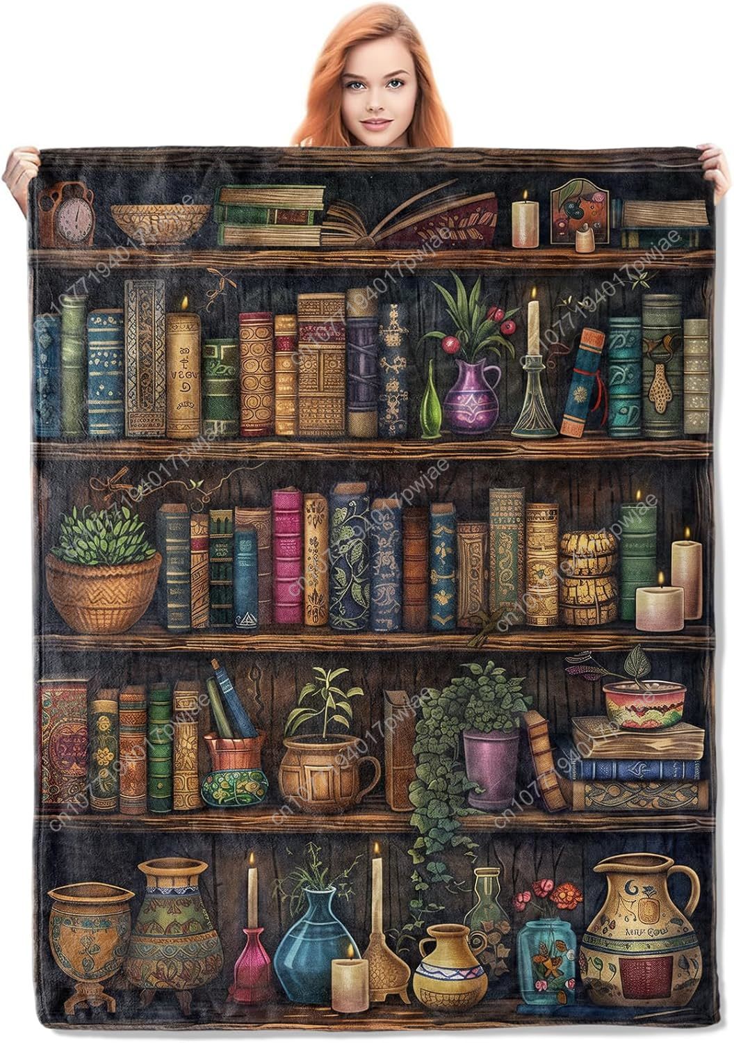 Quality Home Textiles - Vintage-Bücherregaldecke, Lese-Fleece-Überwurf mit antikem Büchern und