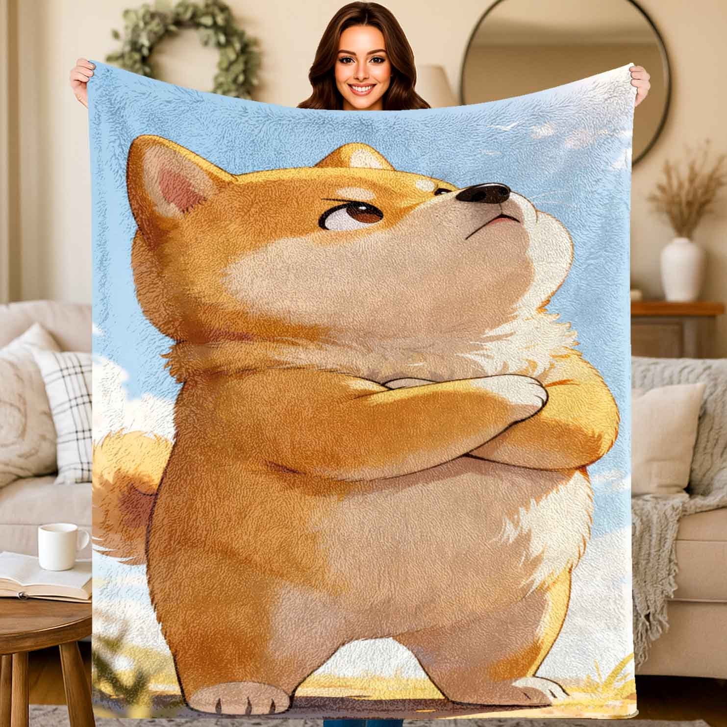 Home Textiles Images - Cartoon-Bild eines stehenden Hundes. Flanell bedruckte
