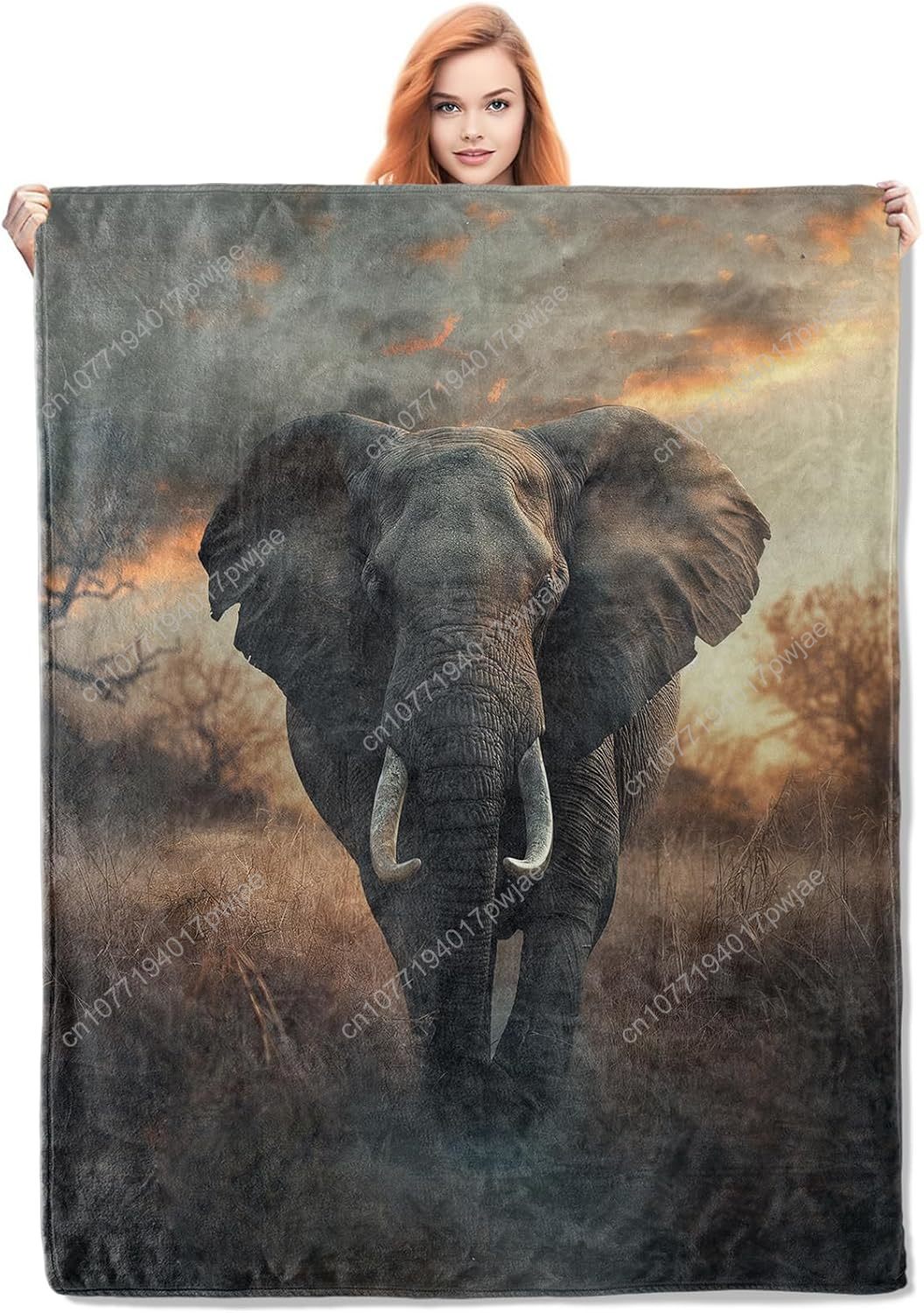 Quality Home Textiles - Elefanten-Fleecedecke, realistische Wildtierszene, weiche Elefanten-Überwurfszoll, perfekt