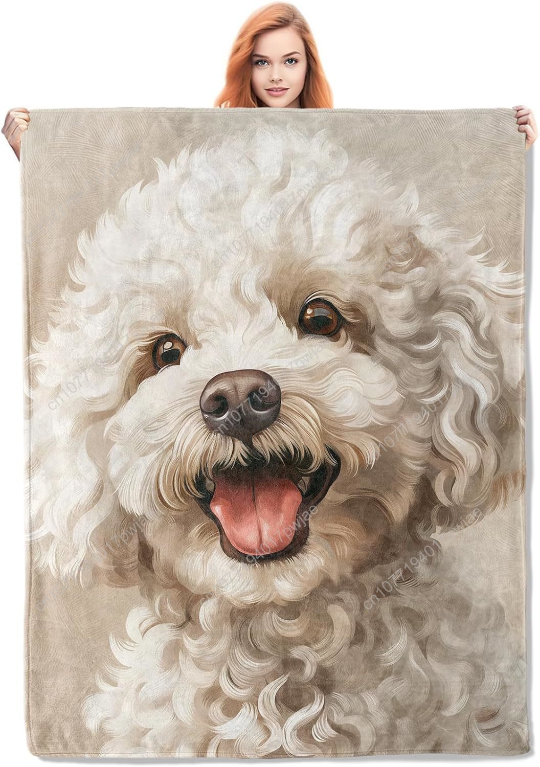 Home Textiles Design - Fröhliche Pudel-Porträt-Decke, realistisches Hundedesign, weicher Fleece-Überwurf